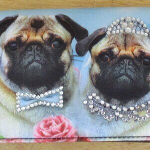 NWT! Vtg Bride and Groom Pug Dogs Wallet, Sequins, Floral, Blossom Collections